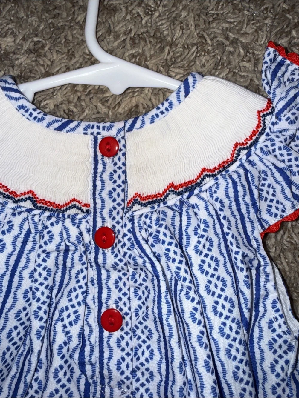 Blue & White American Flag Smocked Baby One-Piece